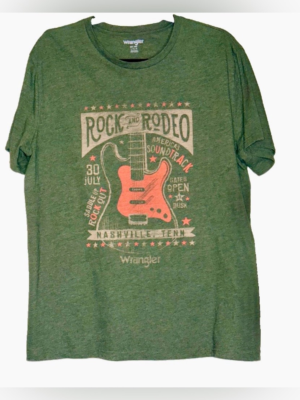 Wrangler Mens Rock and Rodeo Nashville Tennessee Graphic T-Shirt Olive Green L